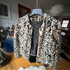Leopard print faux fur jacket